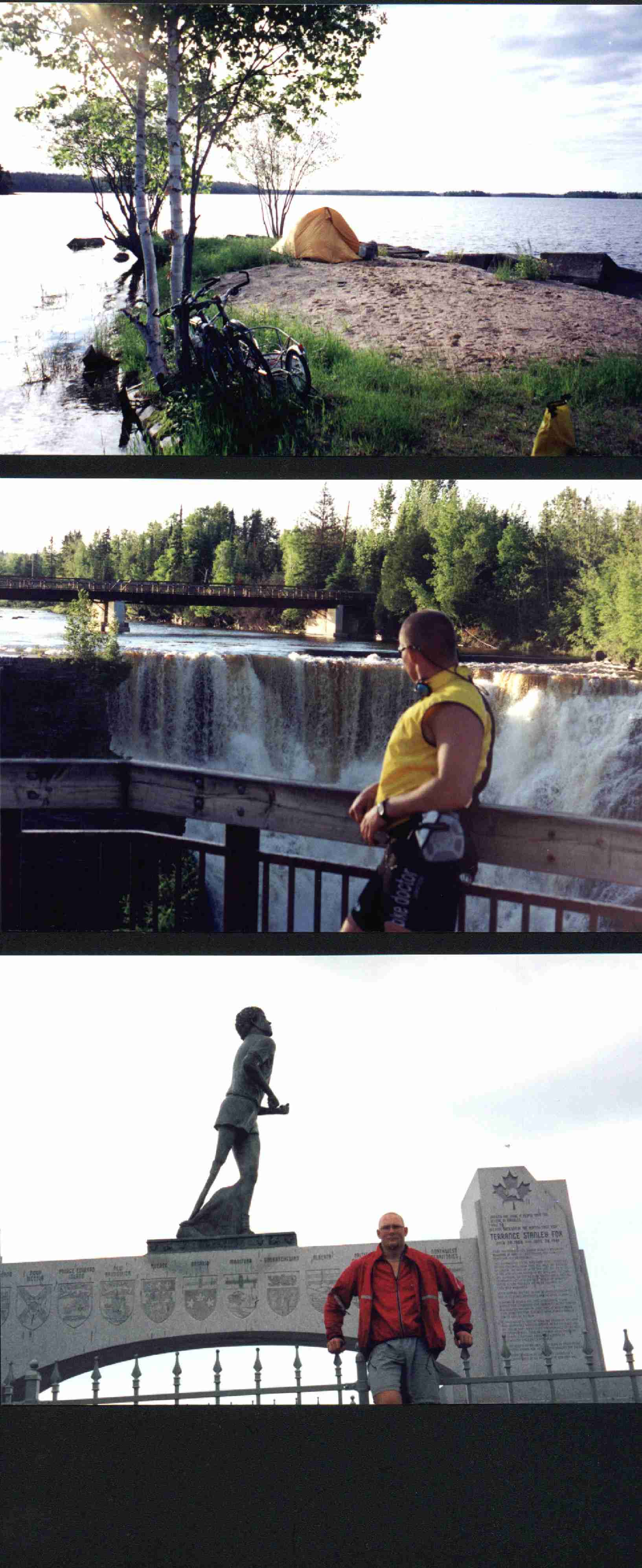 Beautiful campsite (Vermillion Bay, ON); Kakabeka Falls, ON; Terry Fox Memorial (Thunder Bay, ON)